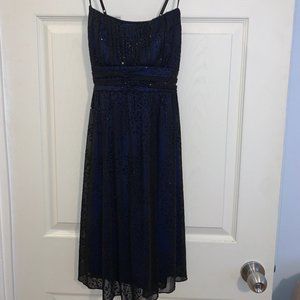 Navy sparkle dress with black animal print overlay